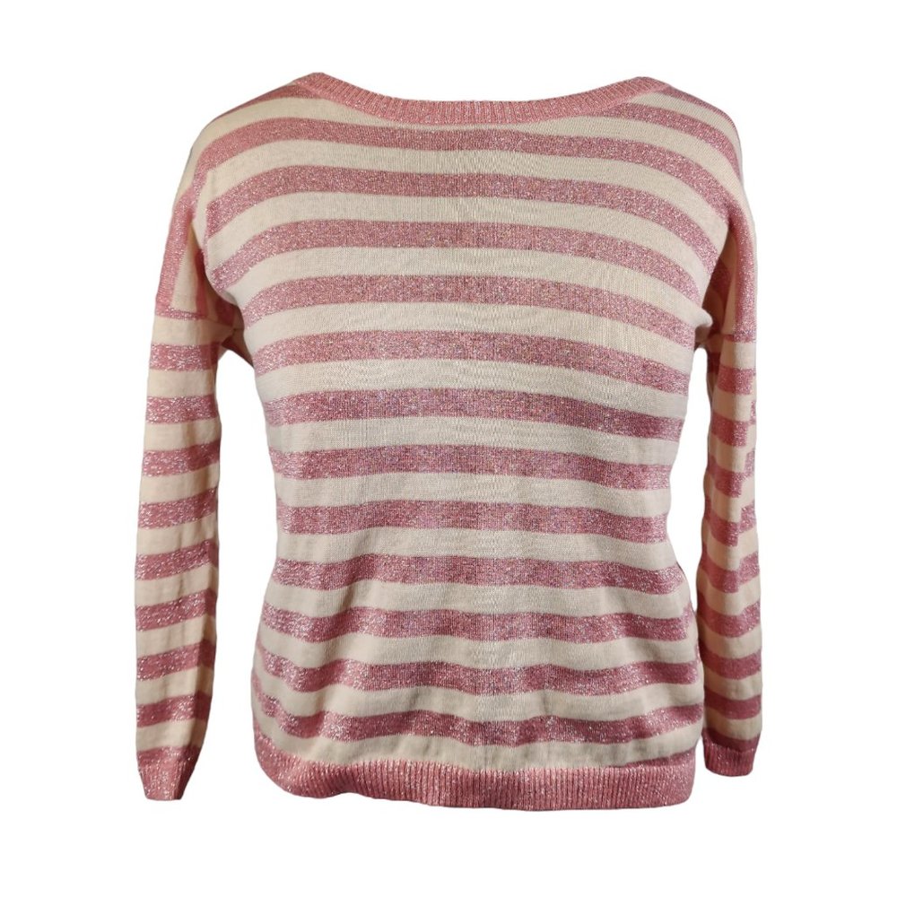 NEW NWT LOFT  Sweater Linen Blend Pink Metallic and Cream Stripes Cropped Medium